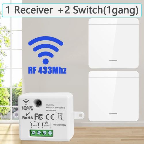 Wireless Light Wall Switch Relay Receiver RF 433Mhz 1/2/3Gang Panel