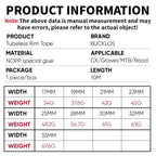 BUCKLOS 10M Bicycle Tubeless Rim Tape 17/19/21/23/25/28/30/32/35mm