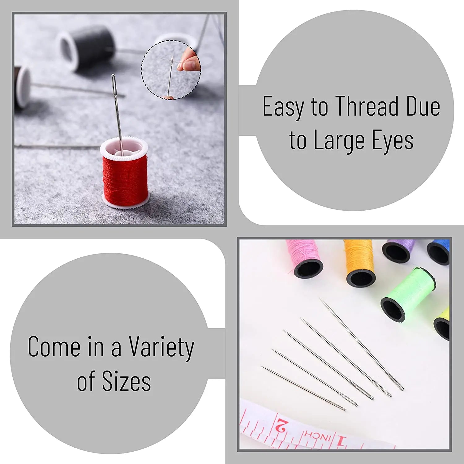 55 Pieces Stainless Steel Big Eye Hand Sewing Needles Set with