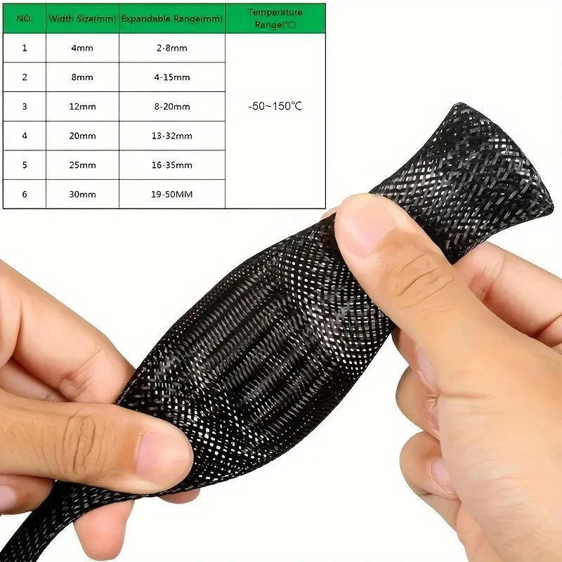 10m /32.8 Feet Pet Expandable Braided Mesh Sleeve Black Flexible Wire