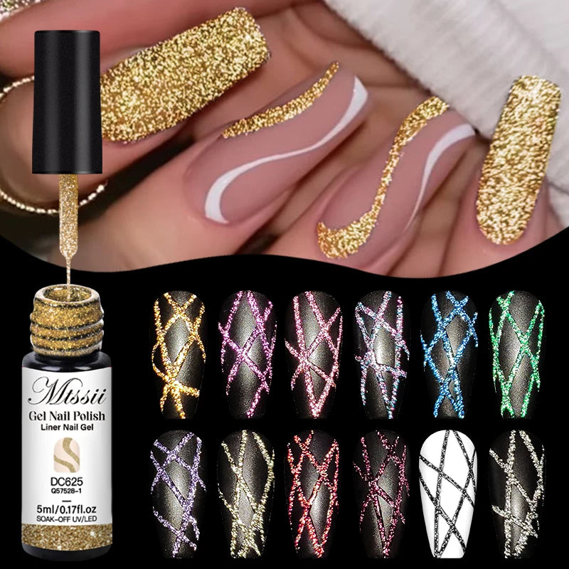2/4/6pcs Reflective Glitter Liner Gel Nail Polish Set Pull Line