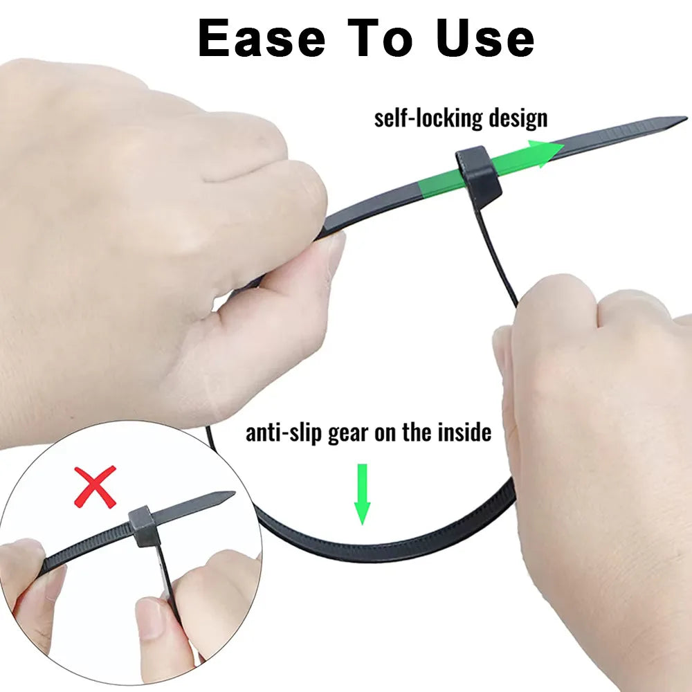 100Pcs Nylon Cable Ties Adjustable Self-locking Cord Ties Straps