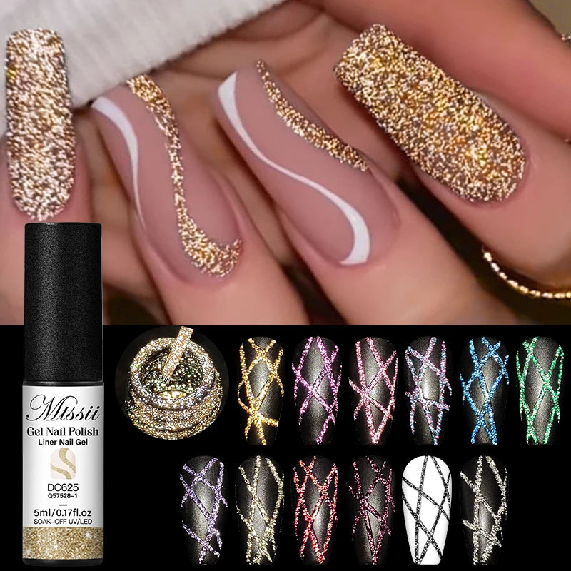 2/4/6pcs Reflective Glitter Liner Gel Nail Polish Set Pull Line