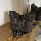 Retro Leopard Print Tote Bag Large Capacity Casual Versatile Commuter