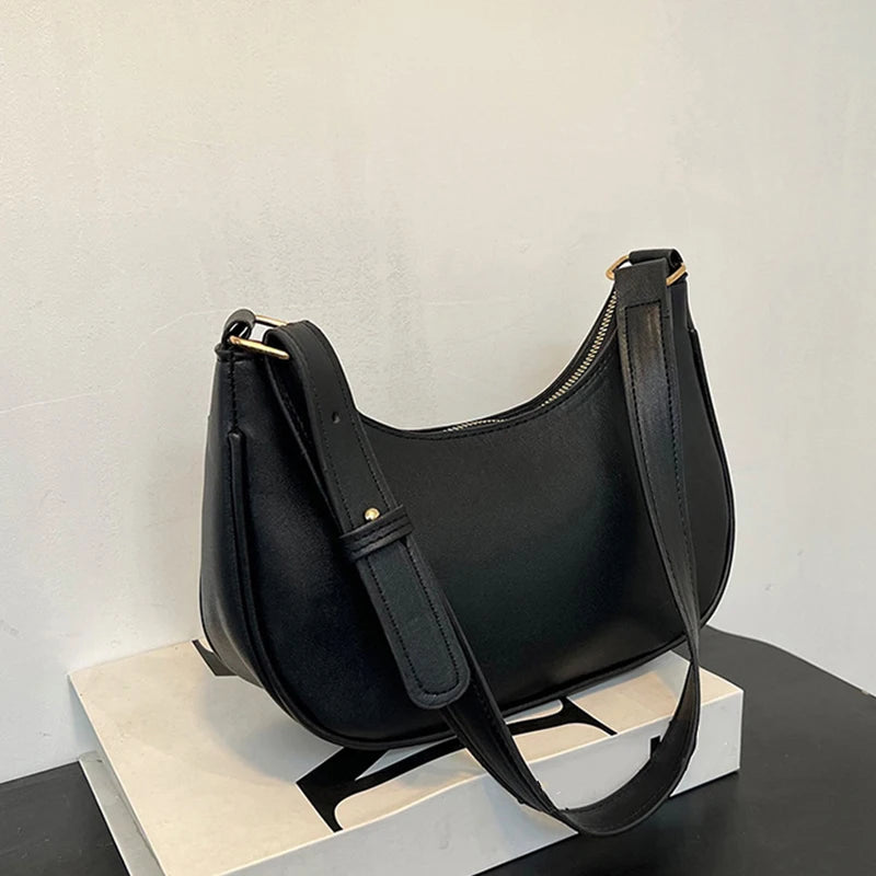 Womens Fashion Handbags Retro Solid Color Pu Leather Bag Half Simple