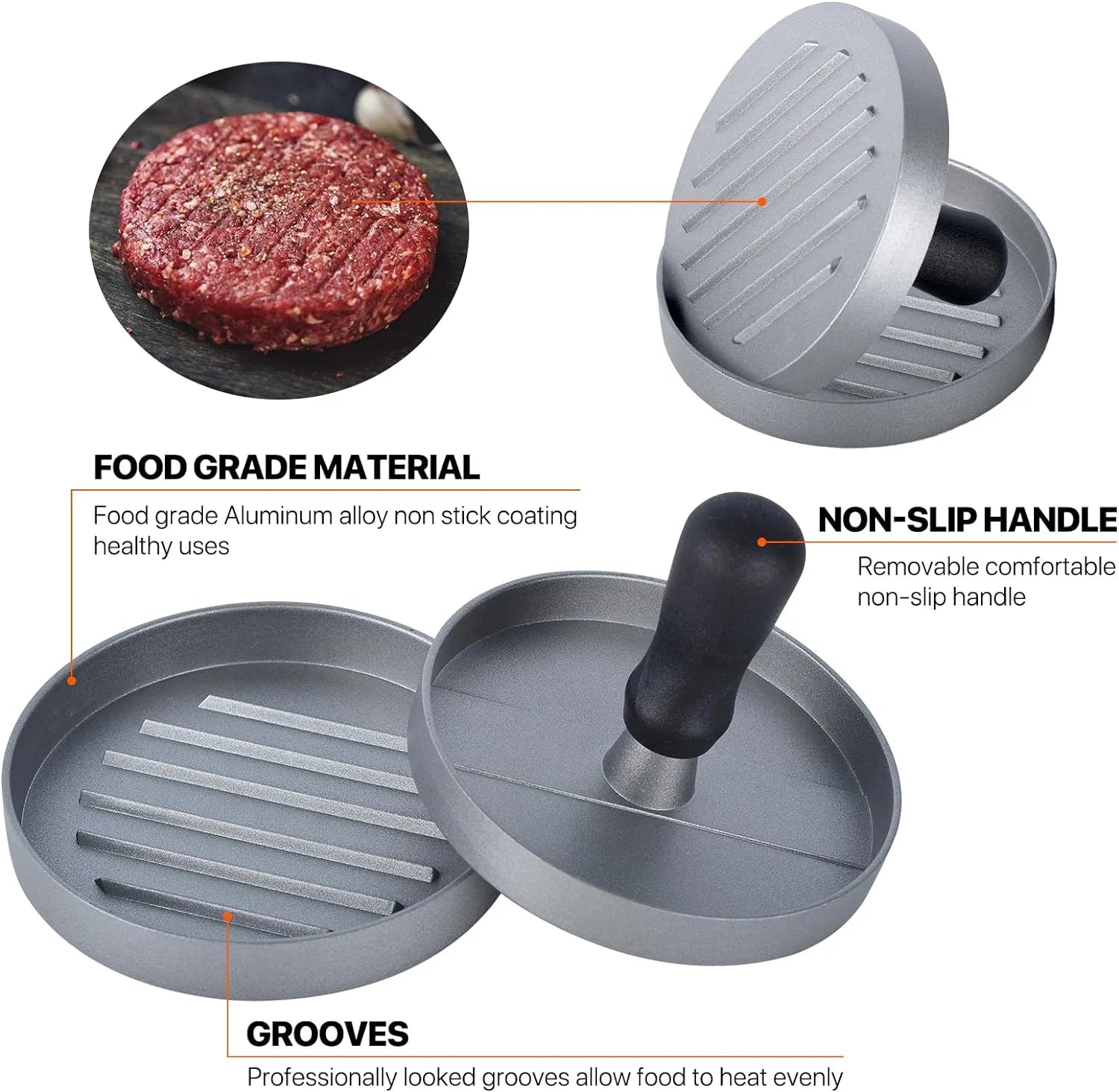 Burger Press Non-Stick Hamburger Patty Maker with Wax Paper Aluminum
