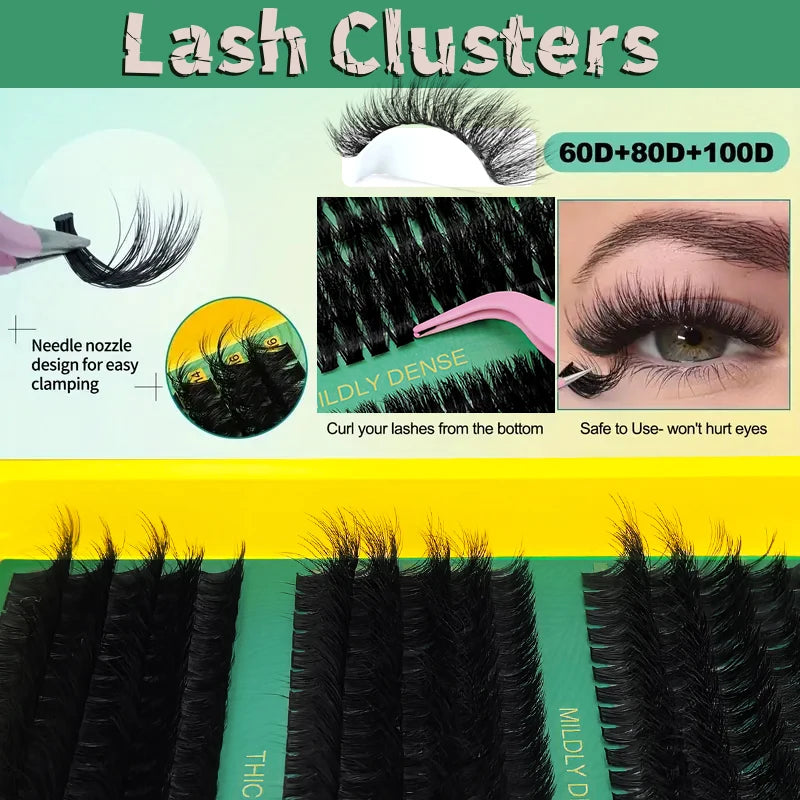 60D80D100D Thick False Eyelashes with Mixed Length, D Curl Cat-Eye