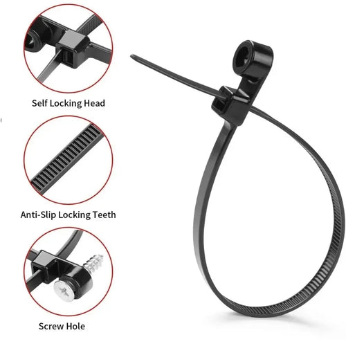 500/100PCS Screw Hole Cable Ties Reusable Fixed Nylon Cable Ties
