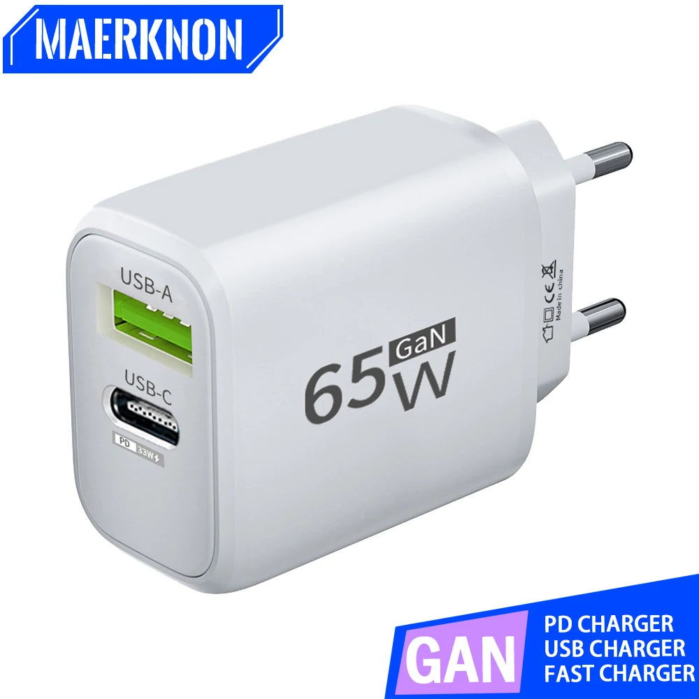 USB Charger 65W GaN Type C Fast Charging PD Power Adapter Quick