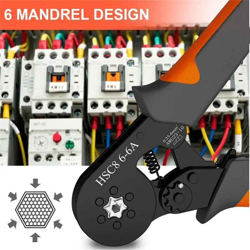 Hexagonal Self-Adjustable Ratchet Ferrule Crimping Tool Kit 23-10AWG