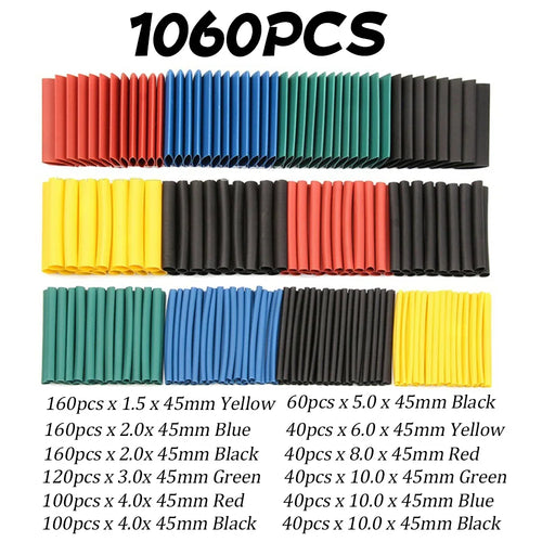 127-1060 pcs 2:1 Heat Shrink Tube Shrinking Assorted Polyolefin