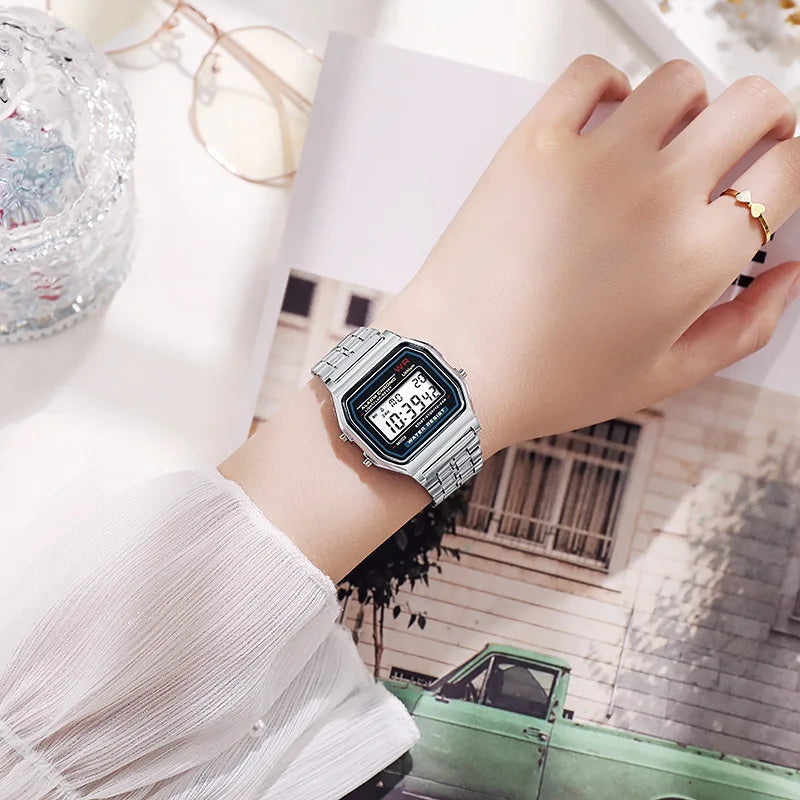 Luxury Rose Gold Women Watches Electronic Digital Display Retro Style