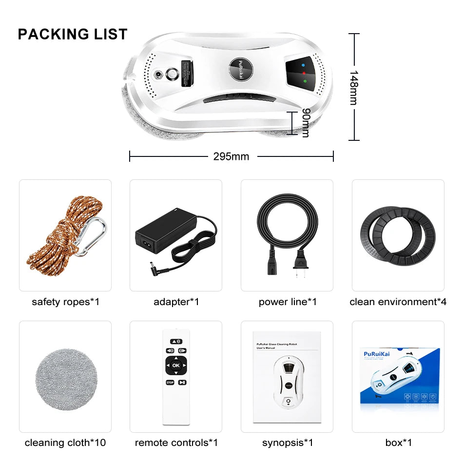 PuRuiKai Ultra Thin Robot Vacuum Cleaner Window Cleaning Robot Window
