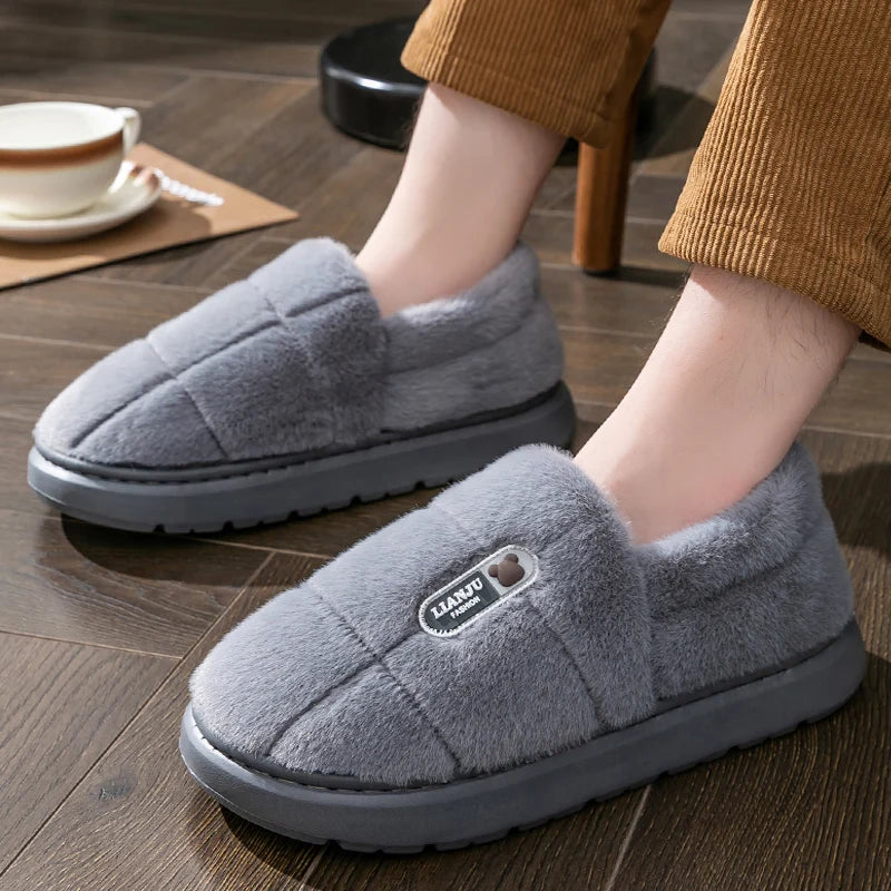 Men's slippers Winter Solid Color Wrap Heels Plush Slippers Non-slip