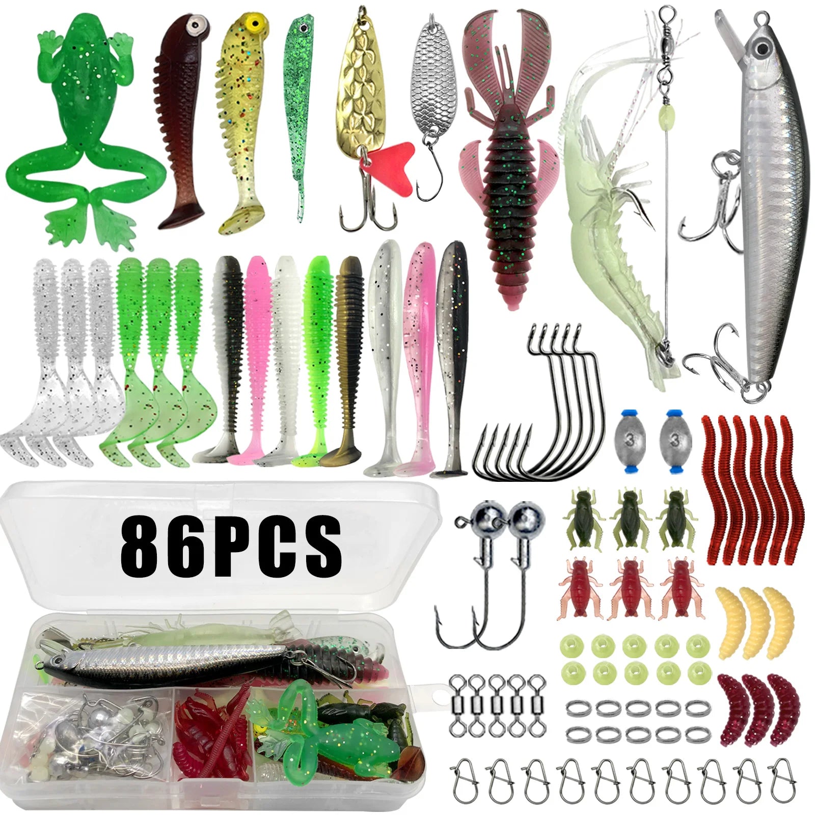 Fishing 86/88/136/149/366pcs Fishing Lure Kit For Trout/Pike/Bass