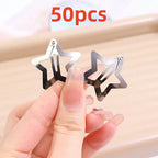 10/25/50/100/200pcs Y2K Silver Star Hair Clips for Girls Metal Snap