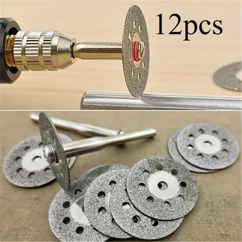 12pcs 22mm Diamond Cutting Disc 3mm Grinding Wheel Mandrel for Metal