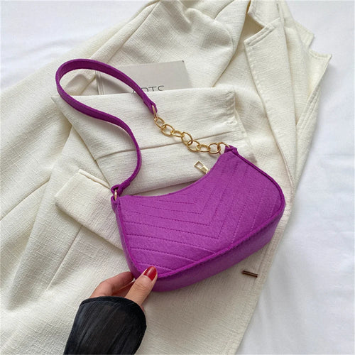 New Brand Women Retro Underarm Bag Felt Solid Color Shoulder Bag