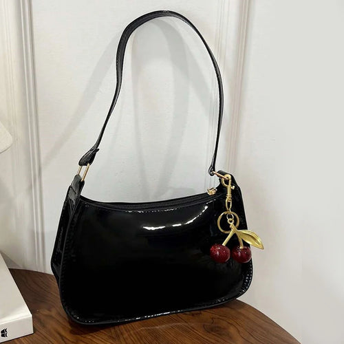 Solid Color PU Leather Women Shoulder Bags Fashion Ladies Cherry