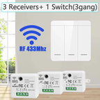 Wireless Light Wall Switch Relay Receiver RF 433Mhz 1/2/3Gang Panel
