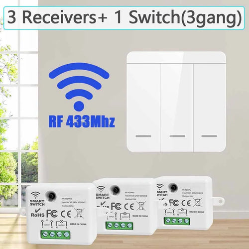 Wireless Light Wall Switch Relay Receiver RF 433Mhz 1/2/3Gang Panel