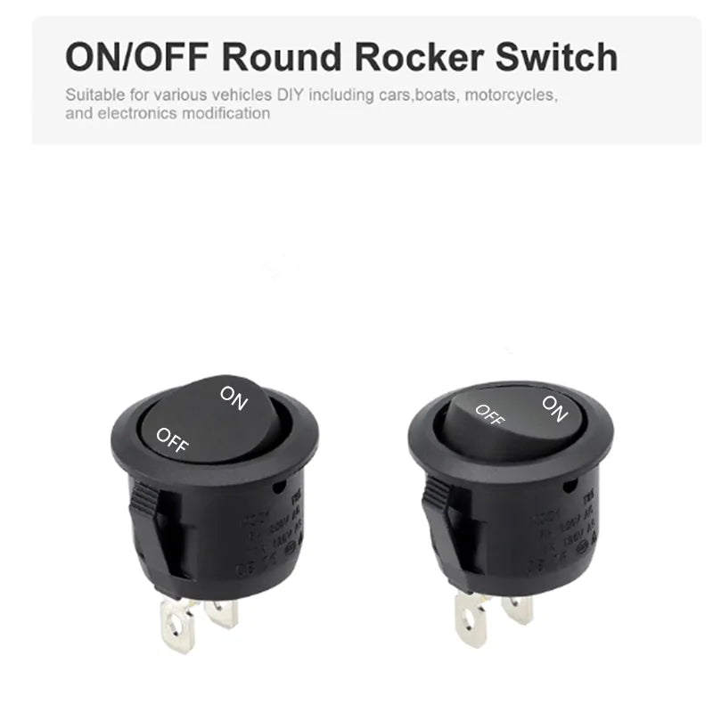 12V Round Rocker Switch AC 6A/250V 10A/125V SPST 2 Pin 2 Position