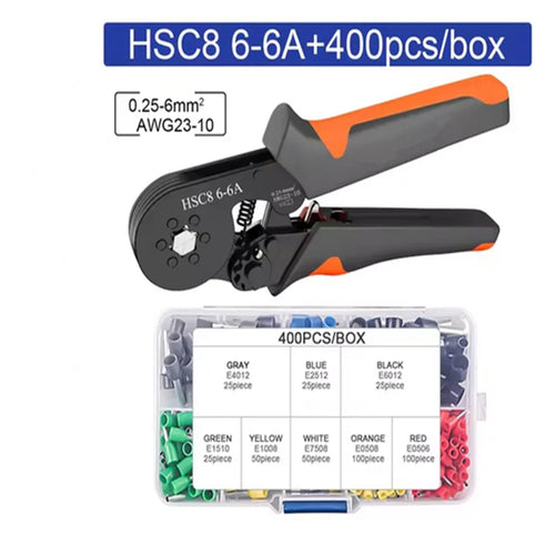 Hexagonal Self-Adjustable Ratchet Ferrule Crimping Tool Kit 23-10AWG