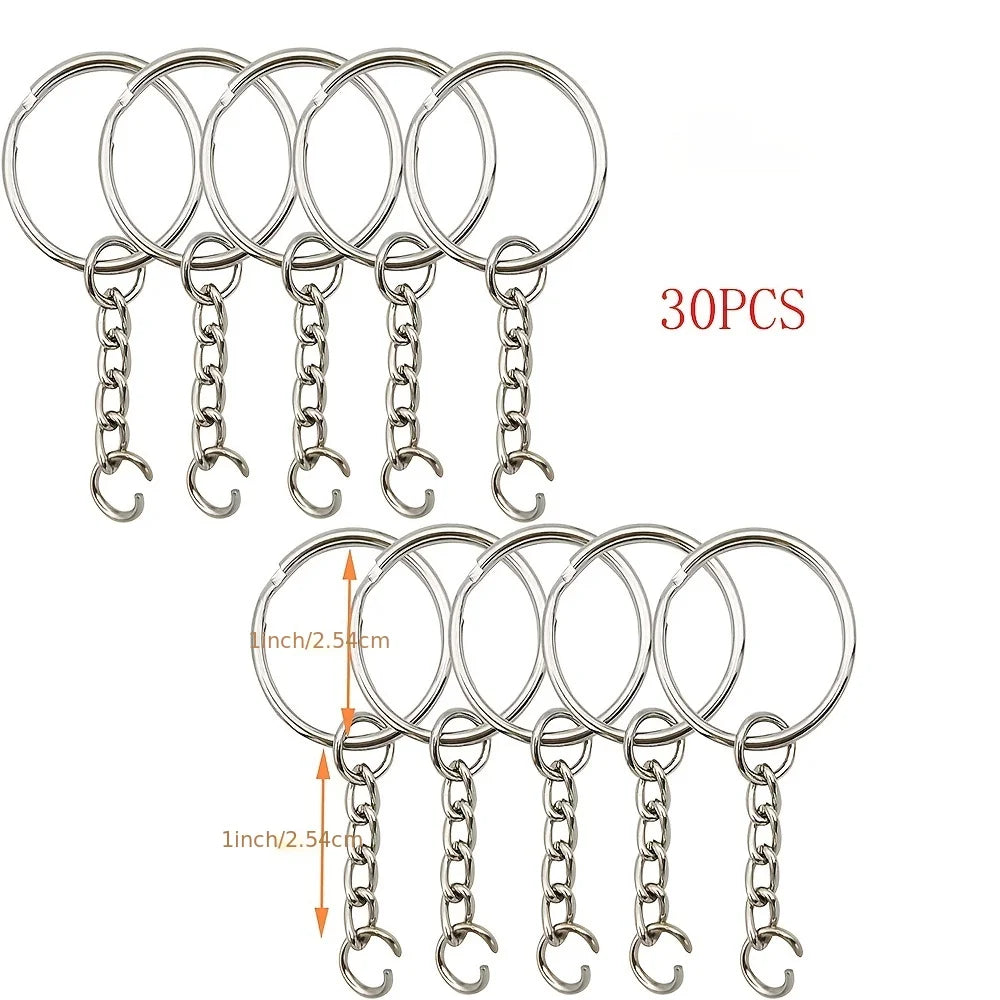 30pcs Silver Plated Metal Blank Keyring Keychain Split Key Ring with