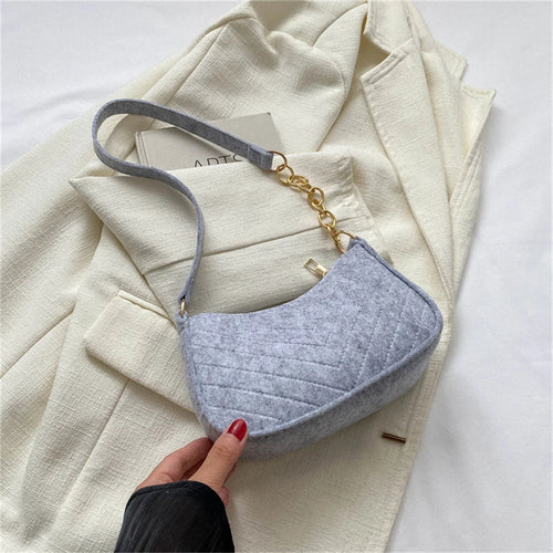 New Brand Women Retro Underarm Bag Felt Solid Color Shoulder Bag