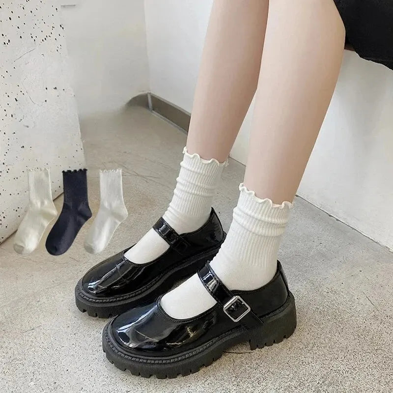 5 Pairs /Lot Socks for Women Ruffle Middle Tube Ankle Short Breathable