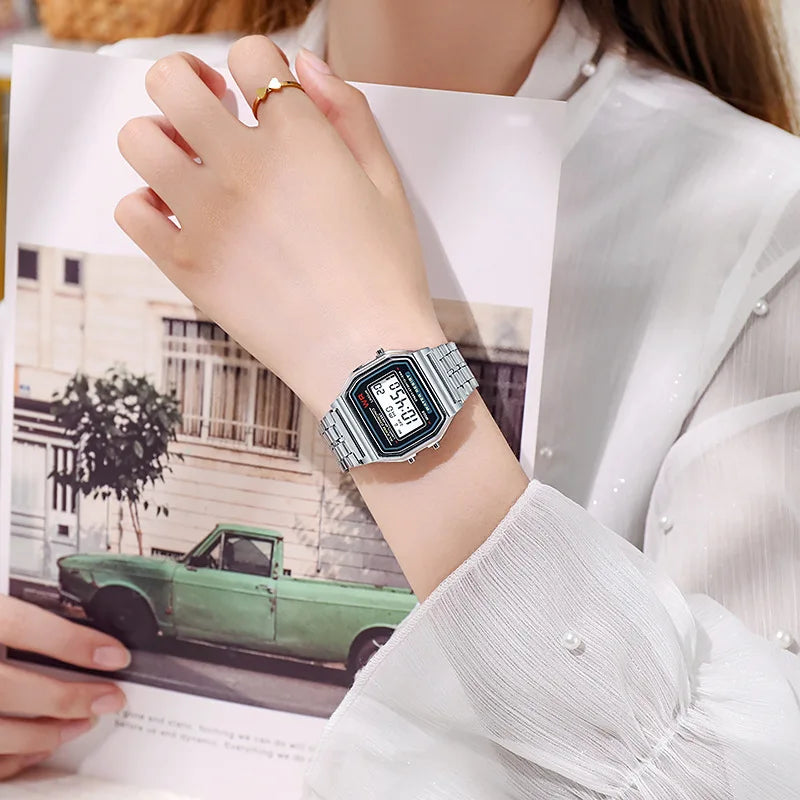 Luxury Rose Gold Women Watches Electronic Digital Display Retro Style