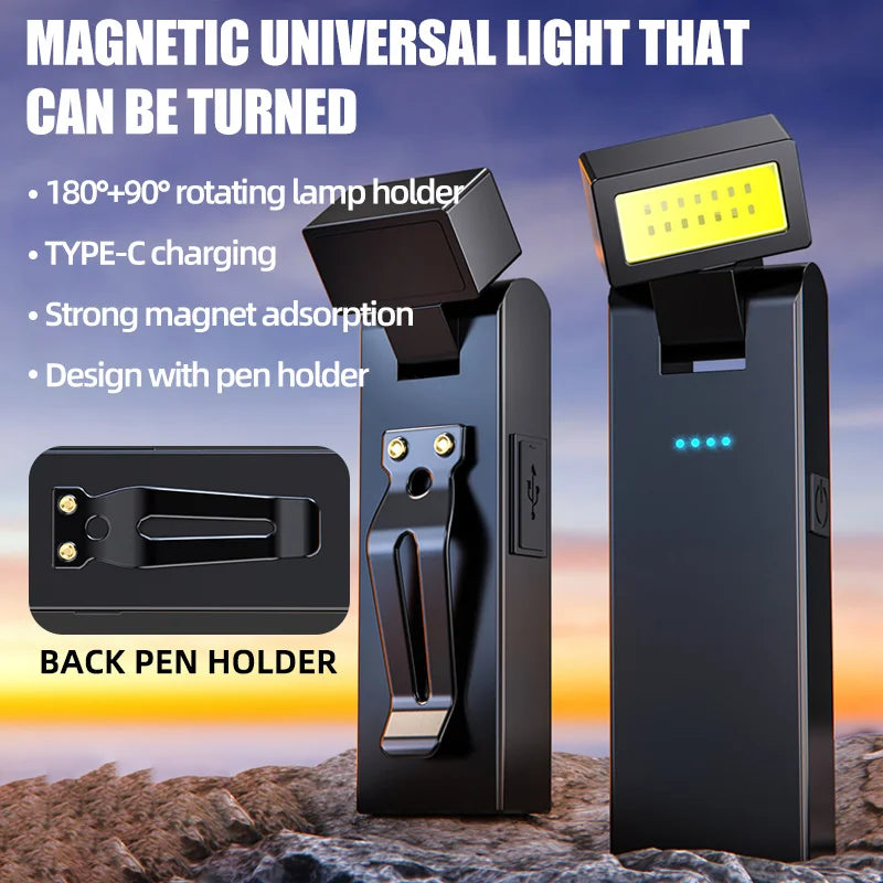 Magnetic Work Light Rechargeable COB Flashlight  Suitable for Night