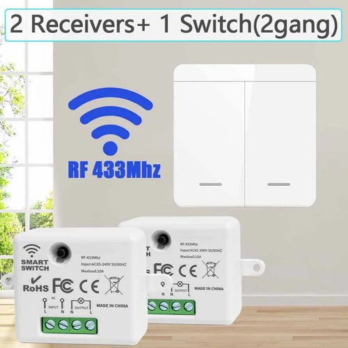 Wireless Light Wall Switch Relay Receiver RF 433Mhz 1/2/3Gang Panel