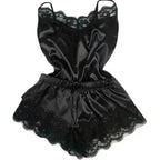 Summer Lace Silk Pajama Set for Women Sleepwear Sexy Lingerie Cami Top