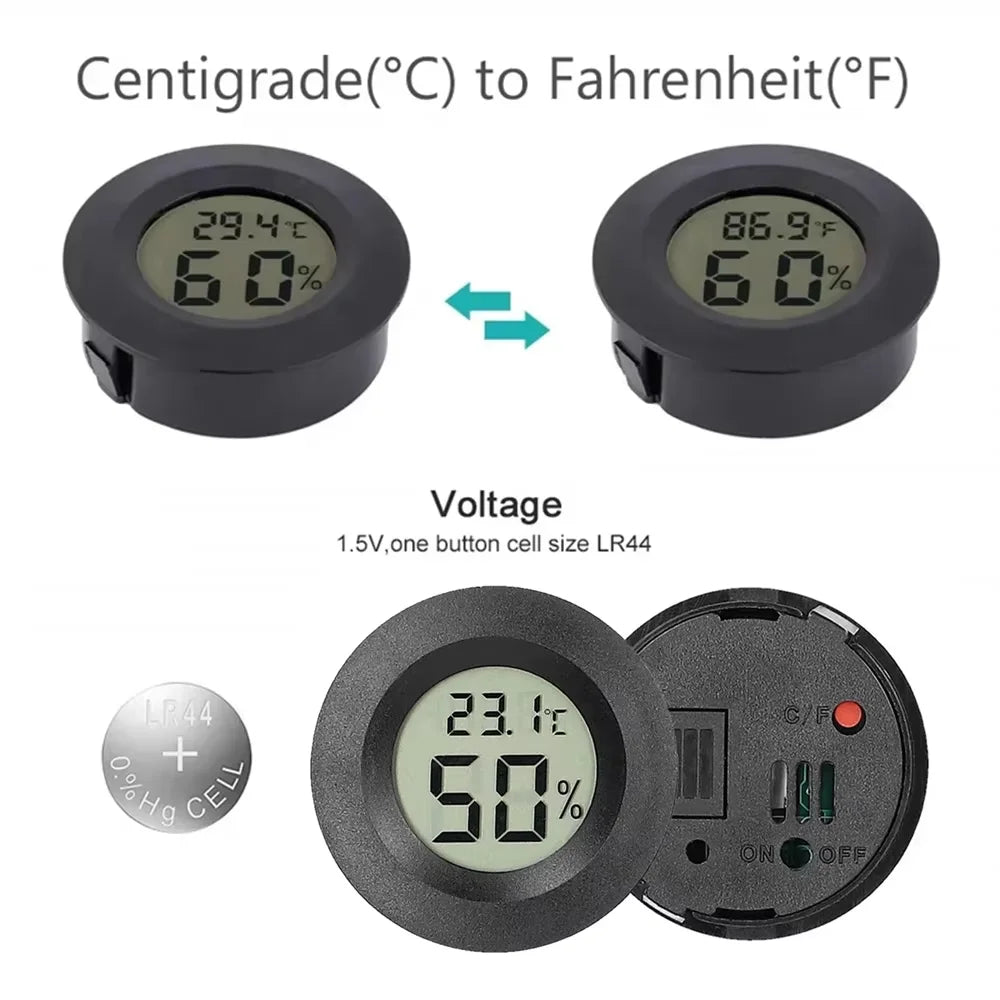 Round Digital LCD Thermometer For Car Indoor Room Cigar Wine Cabinet