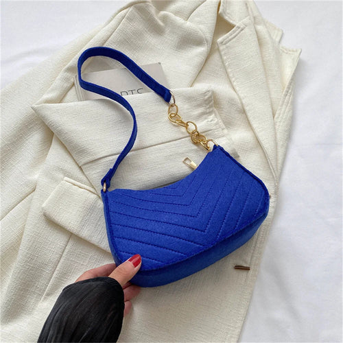 New Brand Women Retro Underarm Bag Felt Solid Color Shoulder Bag