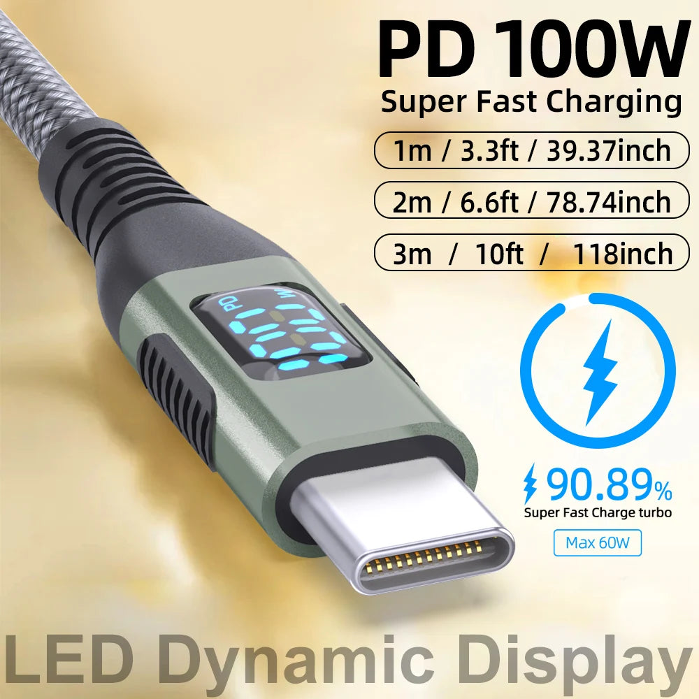 100W USB C to USB C Cable Type C PD 5A FastCharging for LED Display
