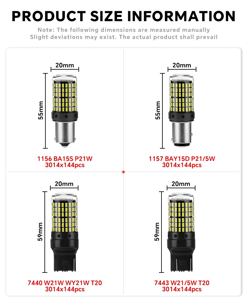 YiRui 2pcs 12-48V New LED Bulbs 144smd Lamp Reverse Turn Signal Light