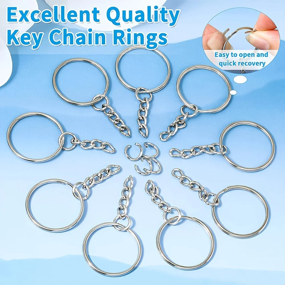 30pcs Silver Plated Metal Blank Keyring Keychain Split Key Ring with