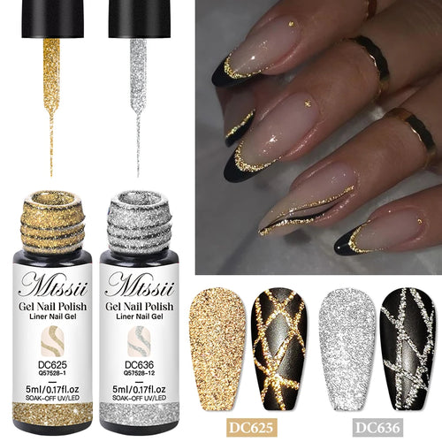 2/4/6pcs Reflective Glitter Liner Gel Nail Polish Set Pull Line