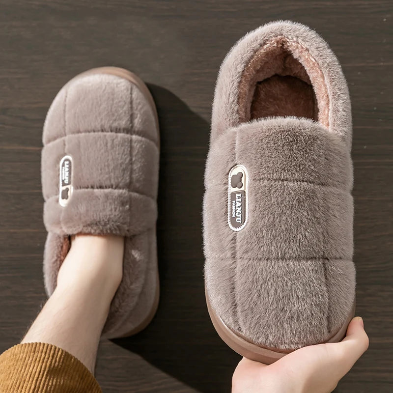 Men's slippers Winter Solid Color Wrap Heels Plush Slippers Non-slip