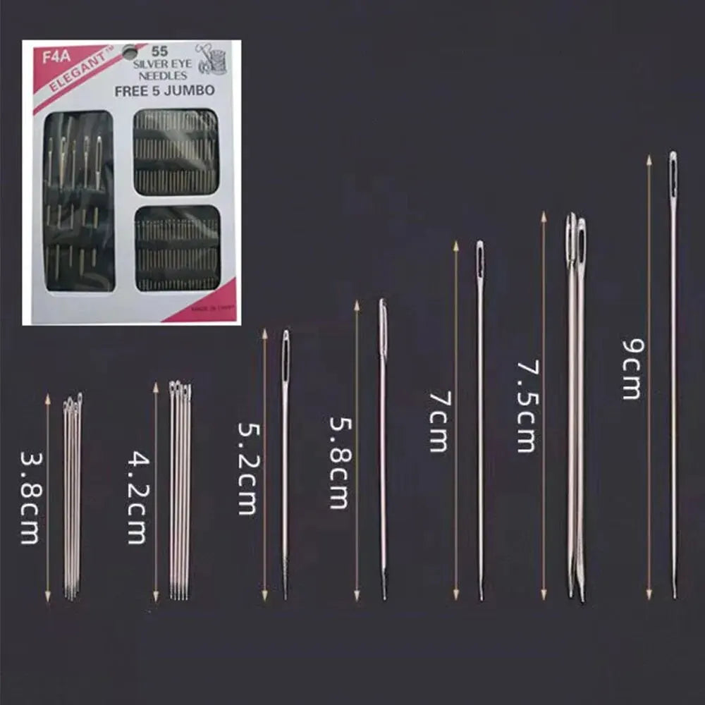 55 Pieces Stainless Steel Big Eye Hand Sewing Needles Set with