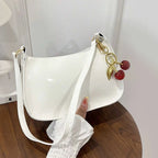 Women's PU Leather Handbag Versatile Fashion Solid Color Cherry