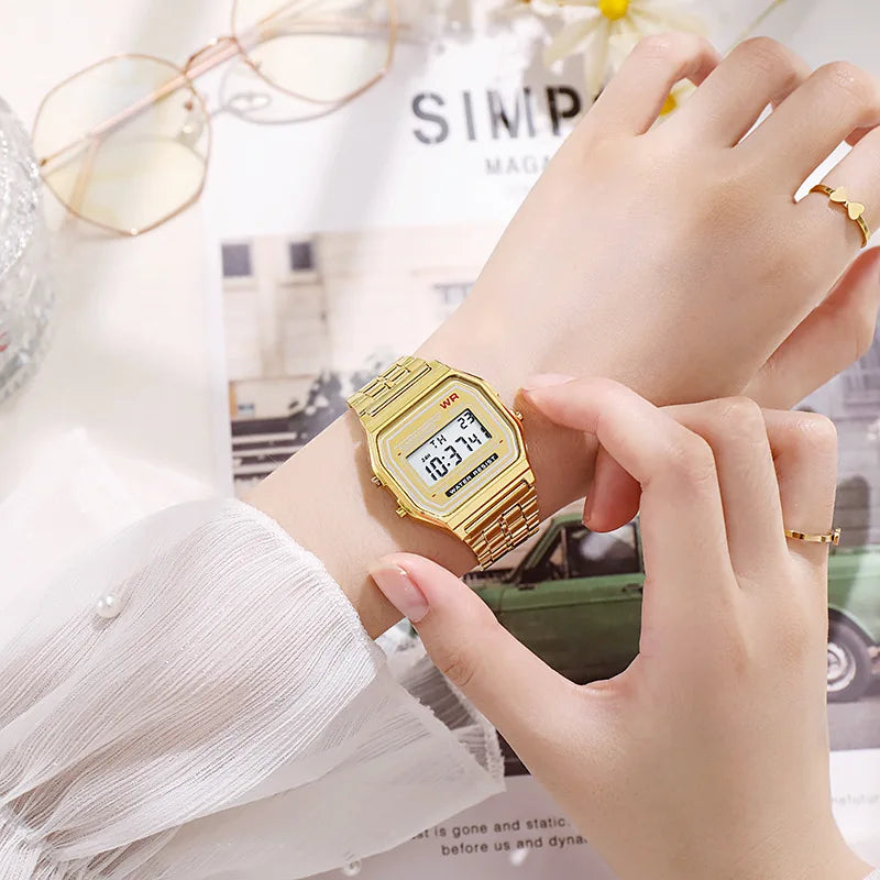 Luxury Rose Gold Women Watches Electronic Digital Display Retro Style