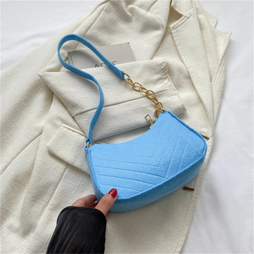New Brand Women Retro Underarm Bag Felt Solid Color Shoulder Bag