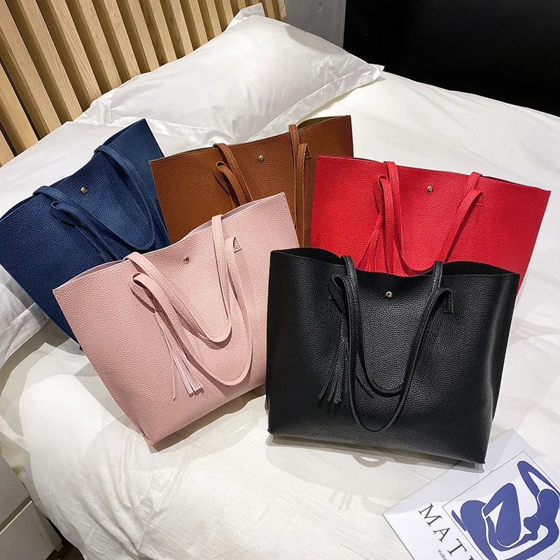 Big Black Shoulder Bags for Women Large Hobo Shopper Bag Solid Color