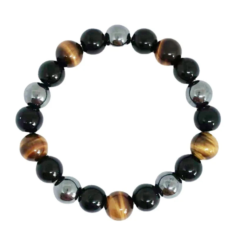 Natural Black Obsidian Hematite Tiger Eye Beads Bracelets Men for