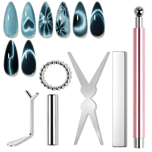 6pcs Cat Eye Nail Magnet Tool Set, French Tips Cat Eye Heart Magnets