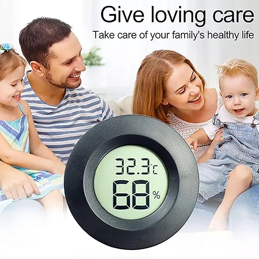 Round Digital LCD Thermometer For Car Indoor Room Cigar Wine Cabinet