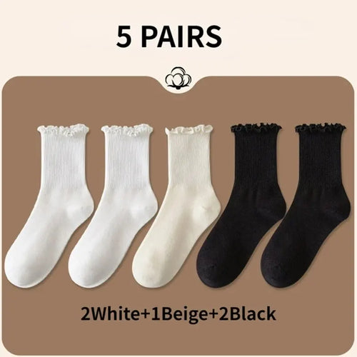 5 Pairs /Lot Socks for Women Ruffle Middle Tube Ankle Short Breathable